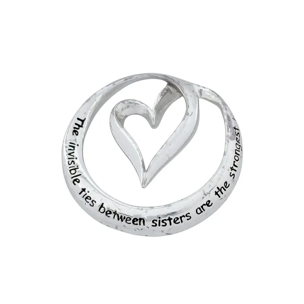 Sisters Inspirational Quote Heart Infinity Pendant | Vintage Sterling Silver 925